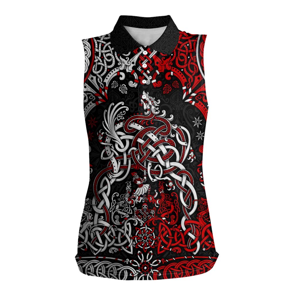 Viking Warrior And Viking Dragons Women Sleeveless Polo Shirt