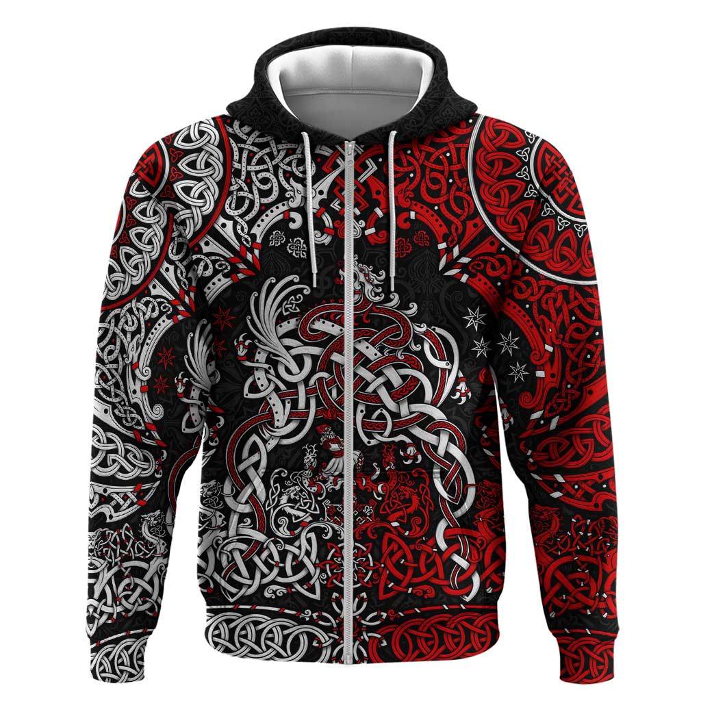 Viking Warrior And Viking Dragons Zip Hoodie