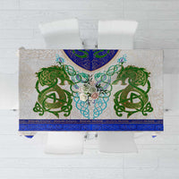 Dragon Celtic knot tablecloth with green dragon and blue border pattern