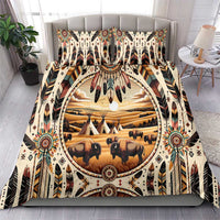 Teepee and buffalo bison printed duvet with matching pillow, tribal feather frame