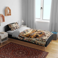 Teepee and buffalo bison duvet with matching pillow, tribal geometric feather pattern
