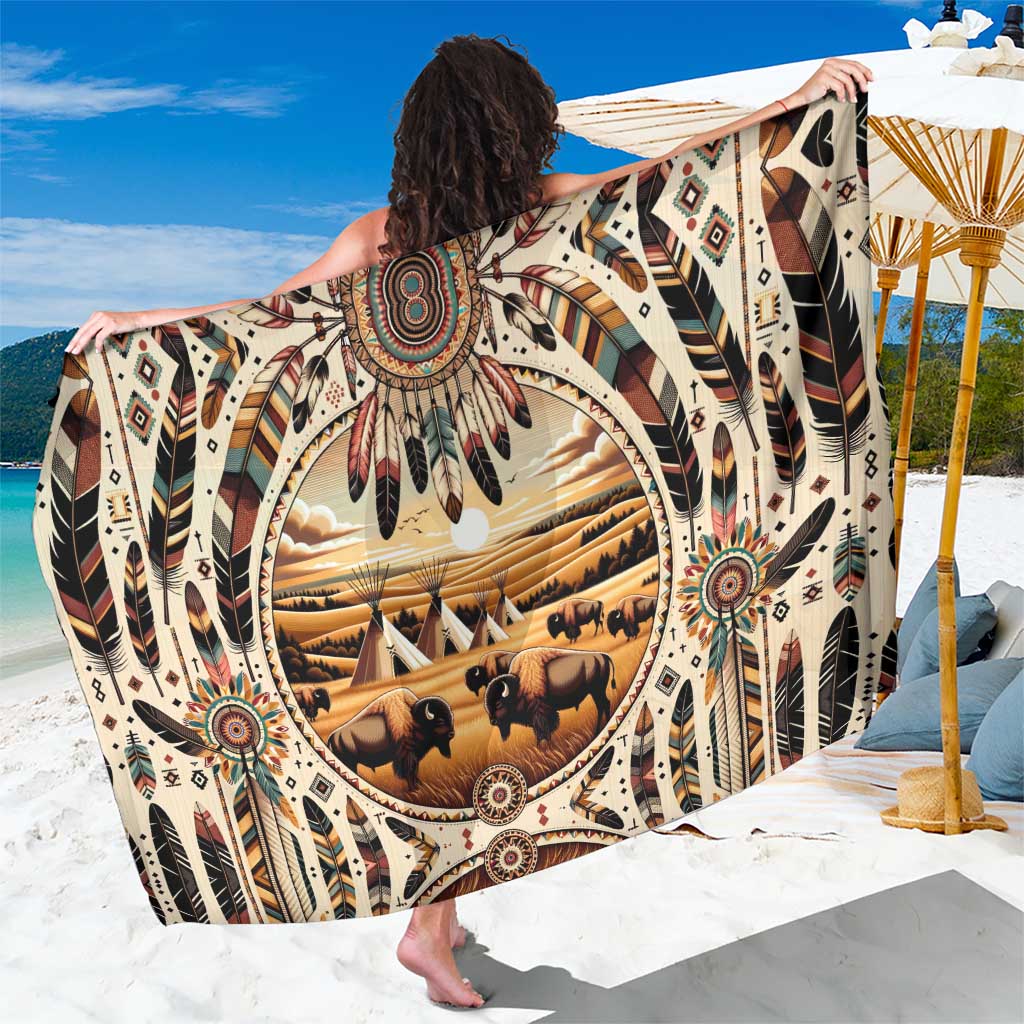 Native American Life Sarong Teepee Village With Buffalo Bison - Wonder Print Shop