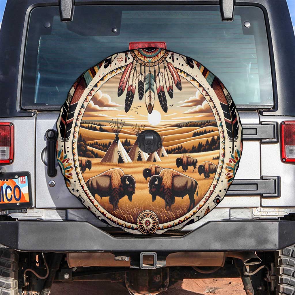 Native American Life Spare Tire Cover Teepee Village With Buffalo Bison