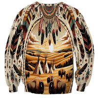Crewneck sweatshirt with teepee-and-bison graphic print, long sleeves