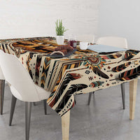 Square patterned tablecloth with central oval buffalo print and tribal geometric borders