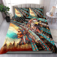 Eagle-and-chief bedding set with two pillow shams on sofa bed