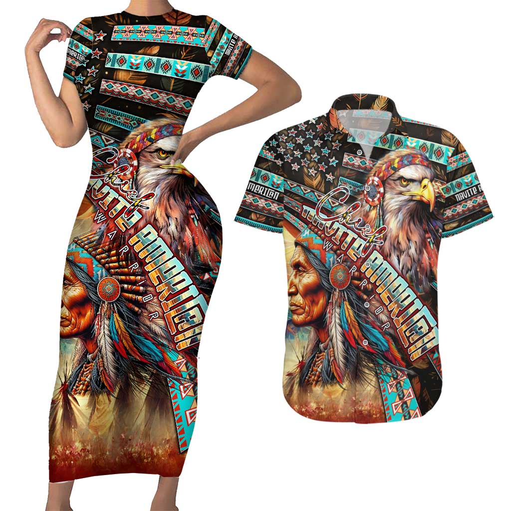 American Indian Warrior Chiefs Couples Matching Short Sleeve Bodycon Dress and Hawaiian Shirt - Wonder Print Shop