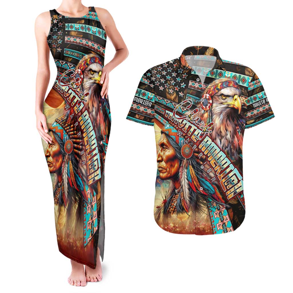 American Indian Warrior Chiefs Couples Matching Tank Maxi Dress and Hawaiian Shirt - Wonder Print Shop