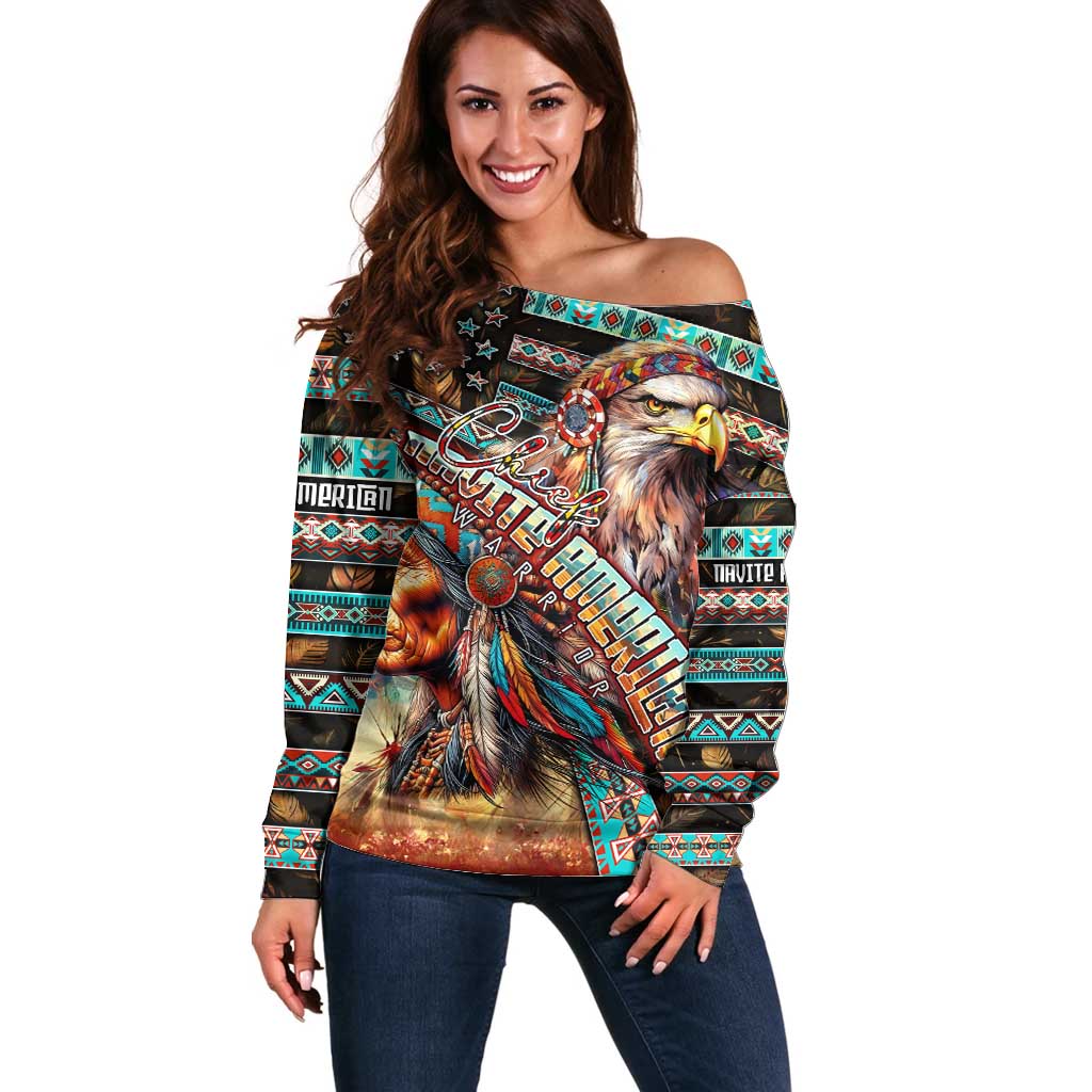 American Indian Warrior Chiefs Off Shoulder Sweater - Wonder Print Shop