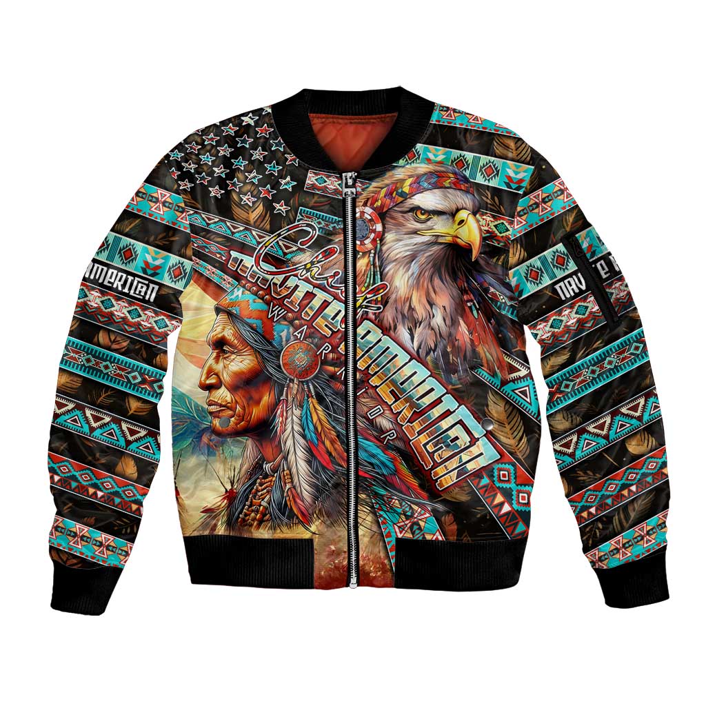 American Indian Warrior Chiefs Sleeve Zip Bomber Jacket - Wonder Print Shop