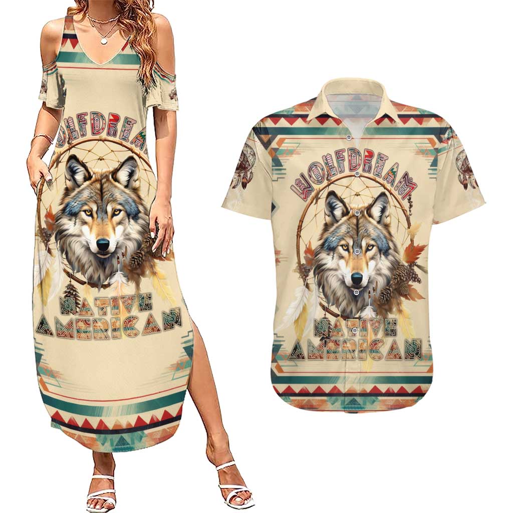 Native American Wolf Dreamcatcher Couples Matching Summer Maxi Dress and Hawaiian Shirt Vintage Style