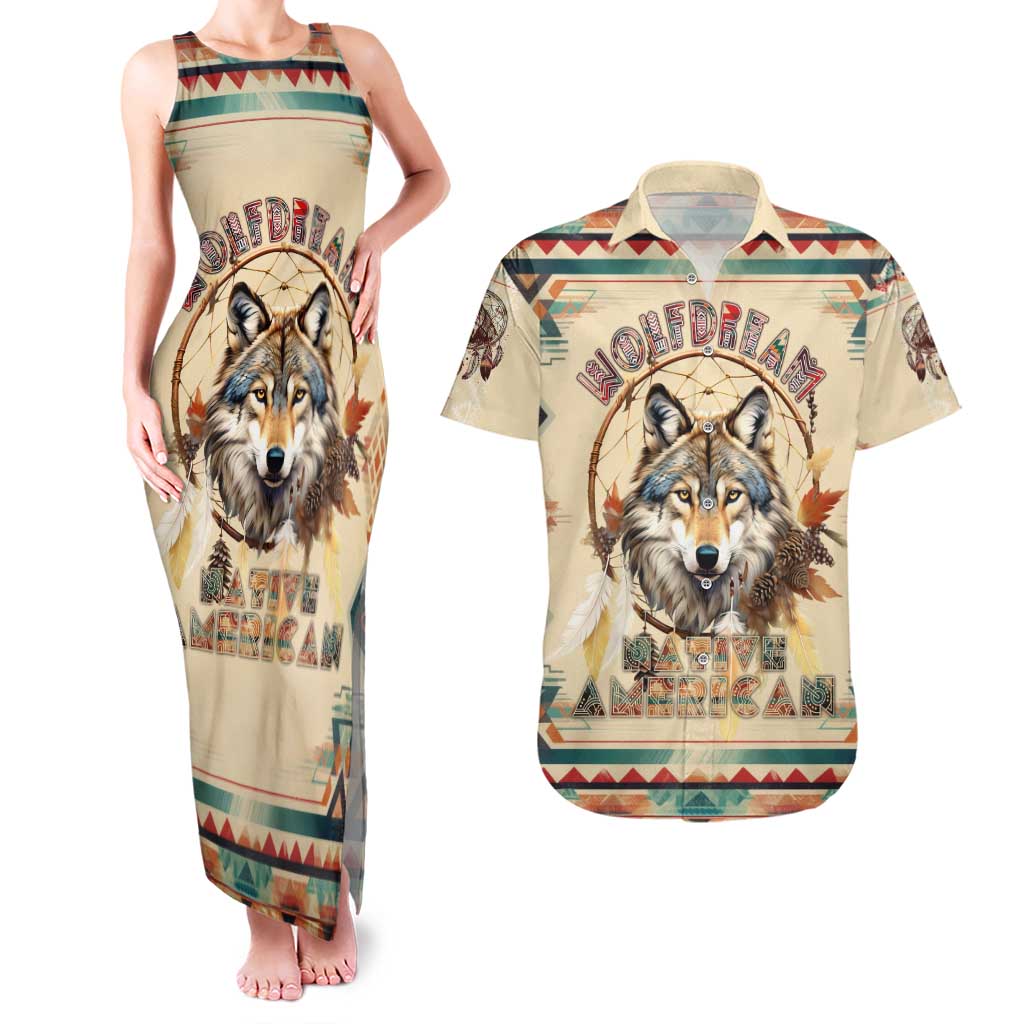 Native American Wolf Dreamcatcher Couples Matching Tank Maxi Dress and Hawaiian Shirt Vintage Style