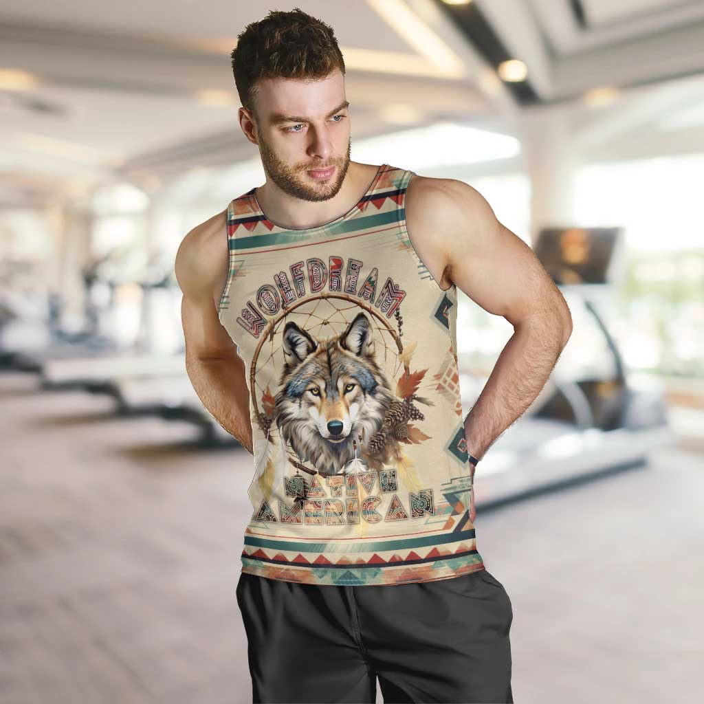 Native American Wolf Dreamcatcher Men Tank Top Vintage Style - Wonder Print Shop