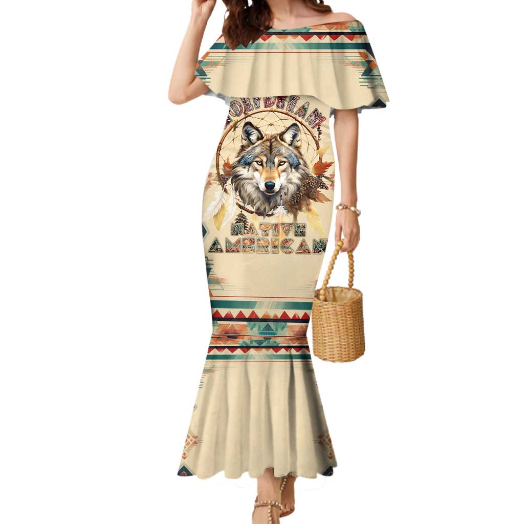 Native American Wolf Dreamcatcher Mermaid Dress Vintage Style