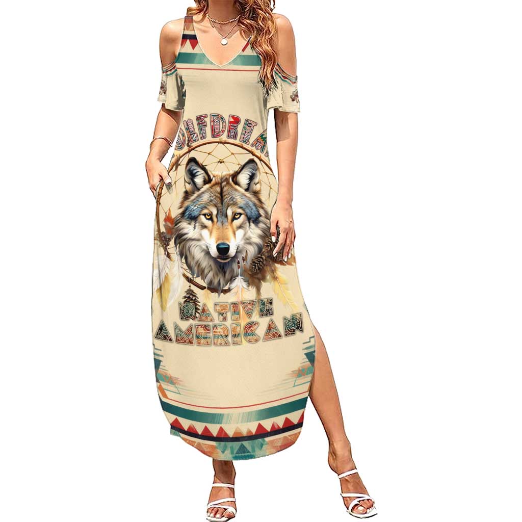 Native American Wolf Dreamcatcher Summer Maxi Dress Vintage Style