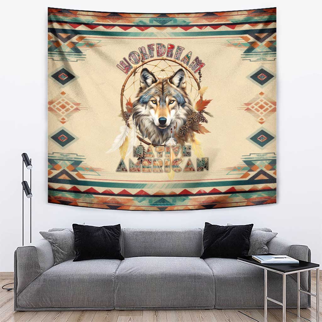 Native American Wolf Dreamcatcher Tapestry Vintage Style