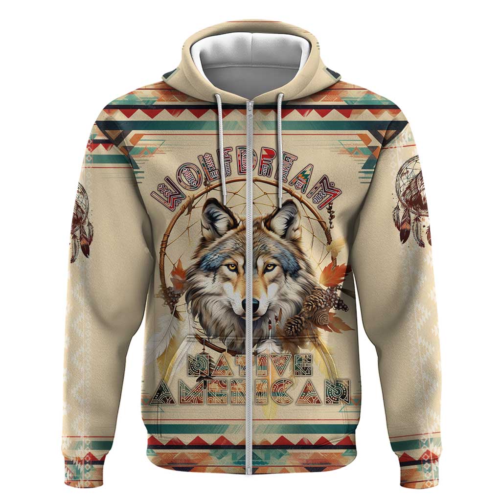 Native American Wolf Dreamcatcher Zip Hoodie Vintage Style - Wonder Print Shop