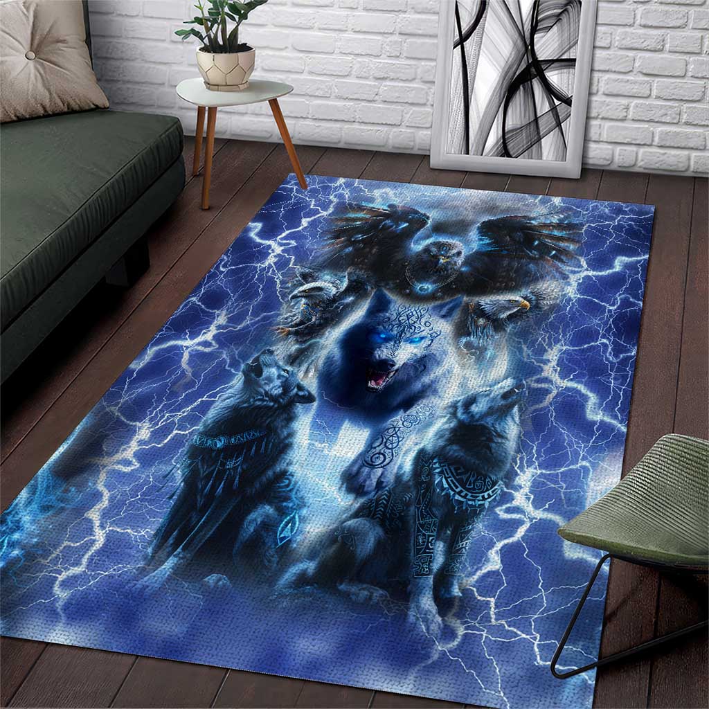 Native American Wolf And Eagle Area Rug Thunder Style - Wonder Print Shop