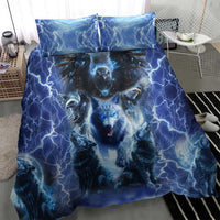 Blue wolf and eagle duvet cover with matching pillowcases featuring lightning-style artwork