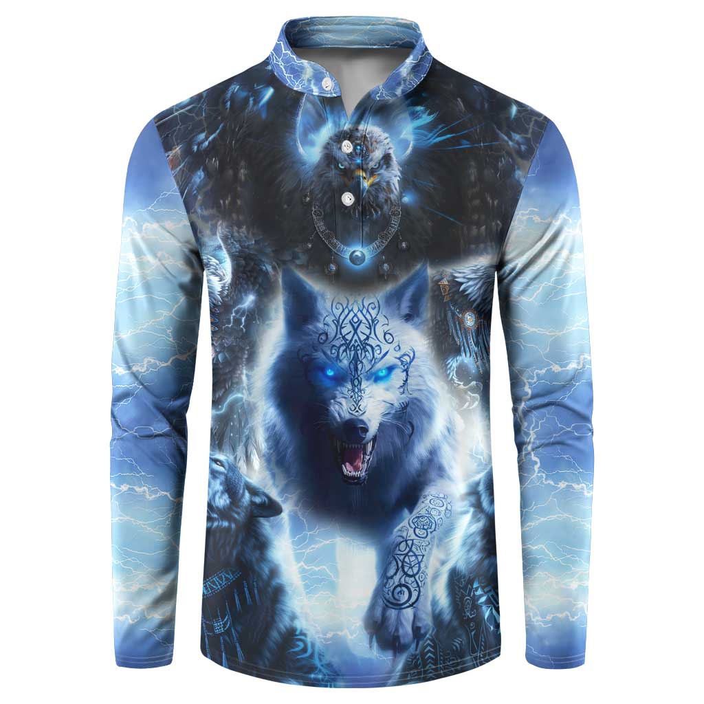 Native American Wolf And Eagle Button Sweatshirt Thunder Style - Wonder Print Shop