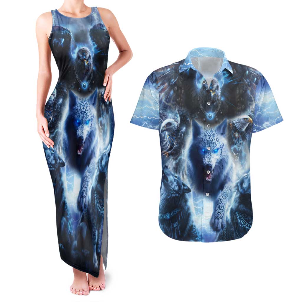 Native American Wolf And Eagle Couples Matching Tank Maxi Dress and Hawaiian Shirt Thunder Style