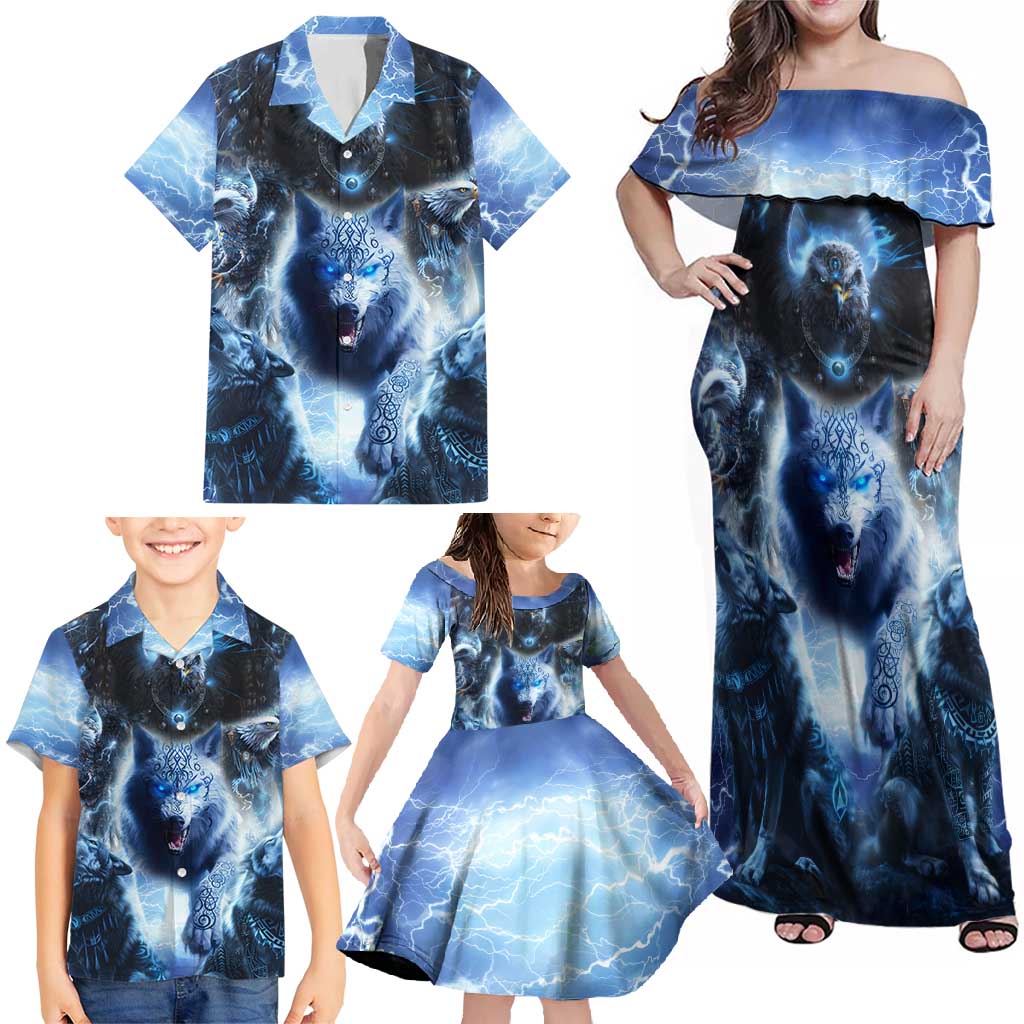 Native American Wolf And Eagle Family Matching Off Shoulder Maxi Dress and Hawaiian Shirt Thunder Style