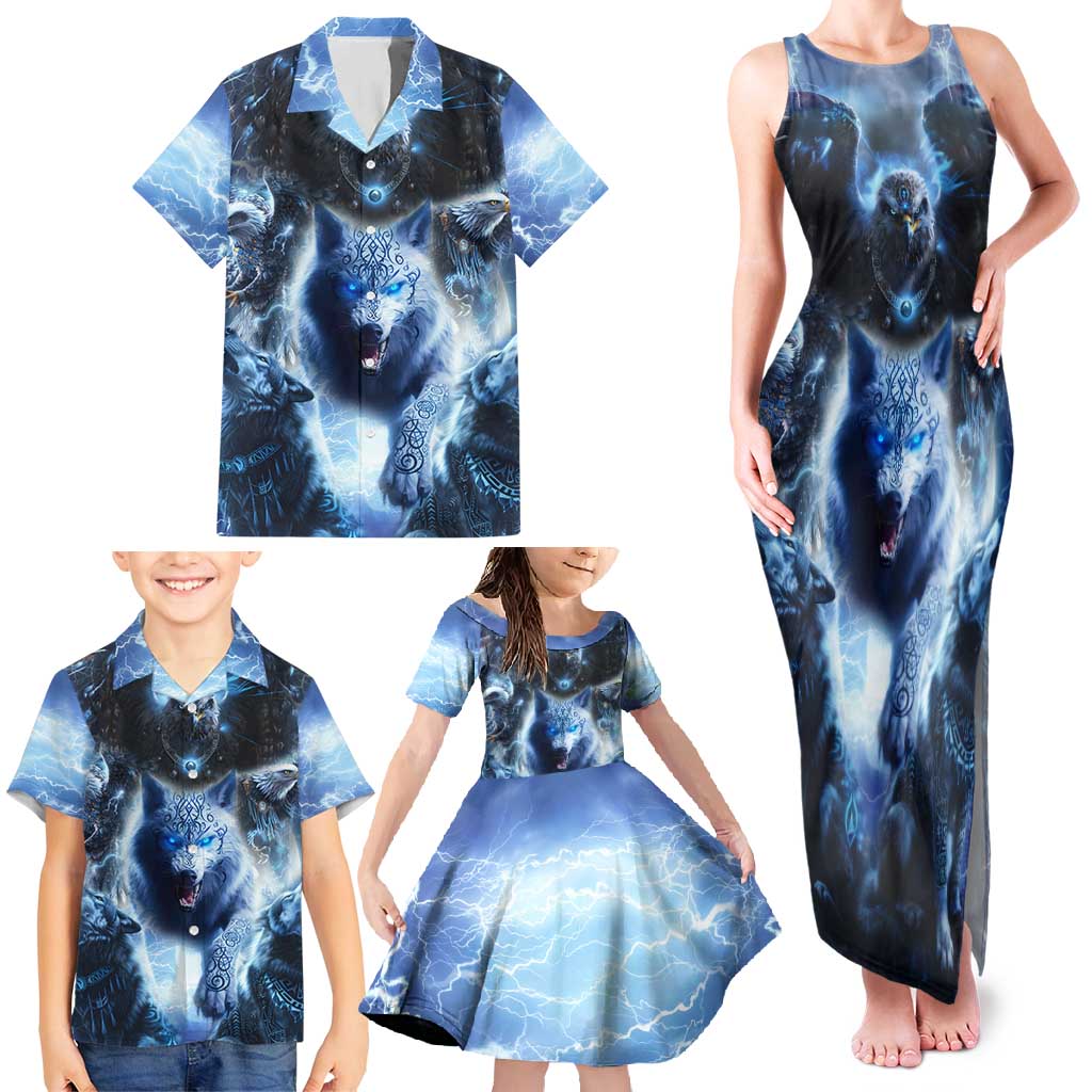 Native American Wolf And Eagle Family Matching Tank Maxi Dress and Hawaiian Shirt Thunder Style