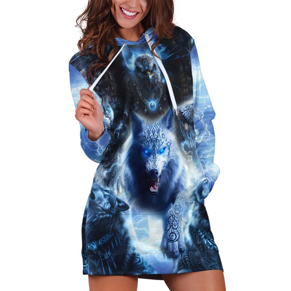 Native American Wolf And Eagle Hoodie Dress Thunder Style