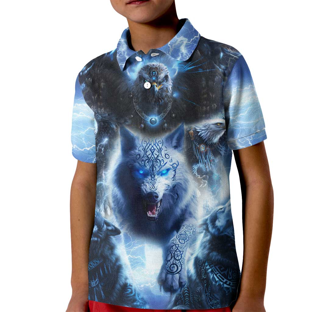 Native American Wolf And Eagle Kid Polo Shirt Thunder Style - Wonder Print Shop