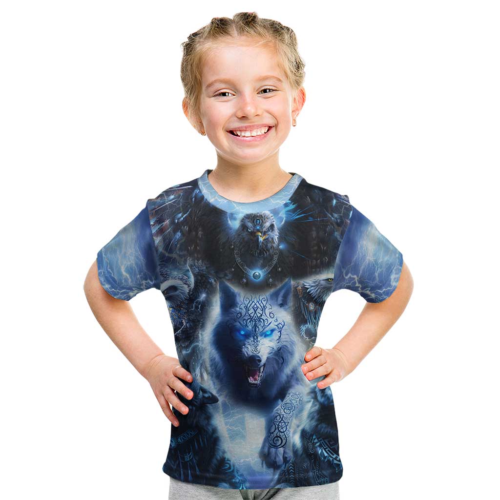 Native American Wolf And Eagle Kid T Shirt Thunder Style - Wonder Print Shop