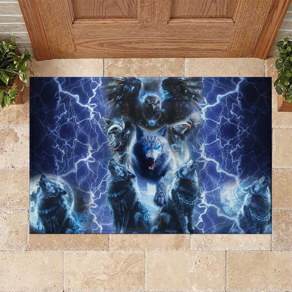 Native American Wolf And Eagle Rubber Doormat Thunder Style - Wonder Print Shop