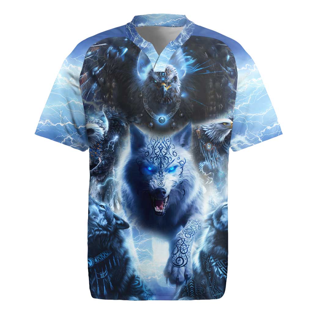 Native American Wolf And Eagle Rugby Jersey Thunder Style - Wonder Print Shop