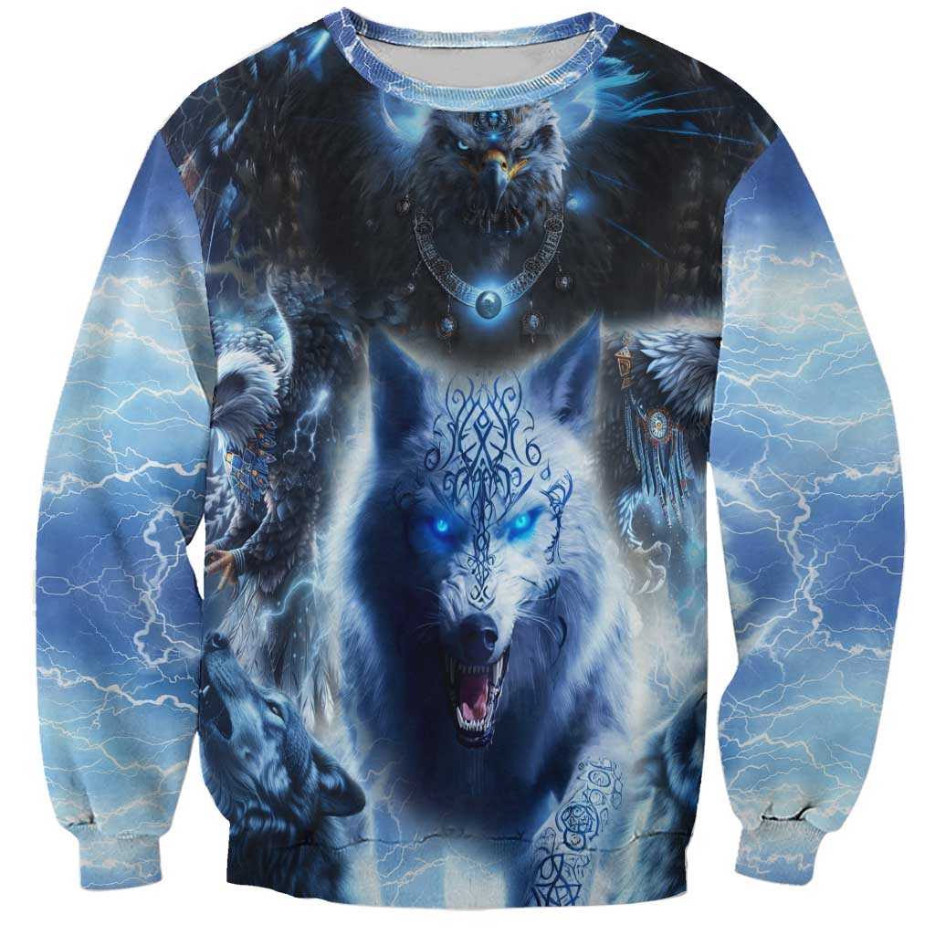 Native American Wolf And Eagle Sweatshirt Thunder Style