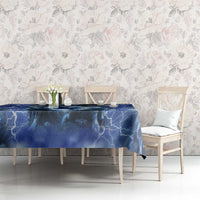 Native American wolf and eagle tablecloth in blue with lightning cracks and artwork