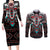 Native American Indian Warrior Skull Couples Matching Long Sleeve Bodycon Dress and Long Sleeve Button Shirt