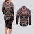 Native American Indian Warrior Skull Couples Matching Long Sleeve Bodycon Dress and Long Sleeve Button Shirt