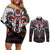 Native American Indian Warrior Skull Couples Matching Off Shoulder Short Dress and Long Sleeve Button Shirt - Wonder Print Shop