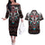 Native American Indian Warrior Skull Couples Matching Off The Shoulder Long Sleeve Dress and Hawaiian Shirt