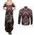 Native American Indian Warrior Skull Couples Matching Summer Maxi Dress and Long Sleeve Button Shirt