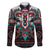 Native American Indian Warrior Skull Family Matching Off The Shoulder Long Sleeve Dress and Hawaiian Shirt