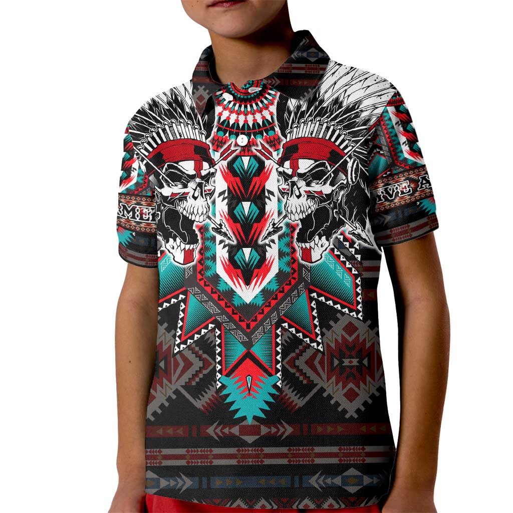 Native American Indian Warrior Skull Kid Polo Shirt - Wonder Print Shop