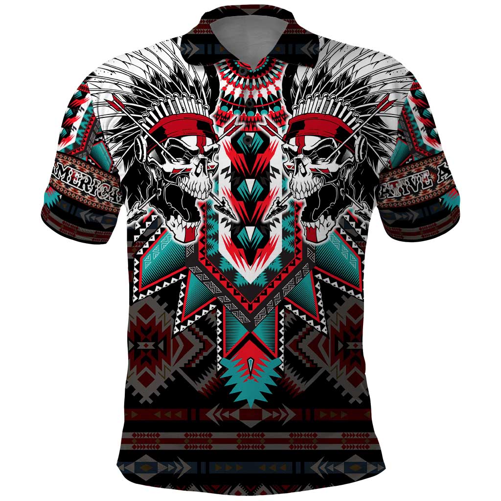 Native American Indian Warrior Skull Polo Shirt