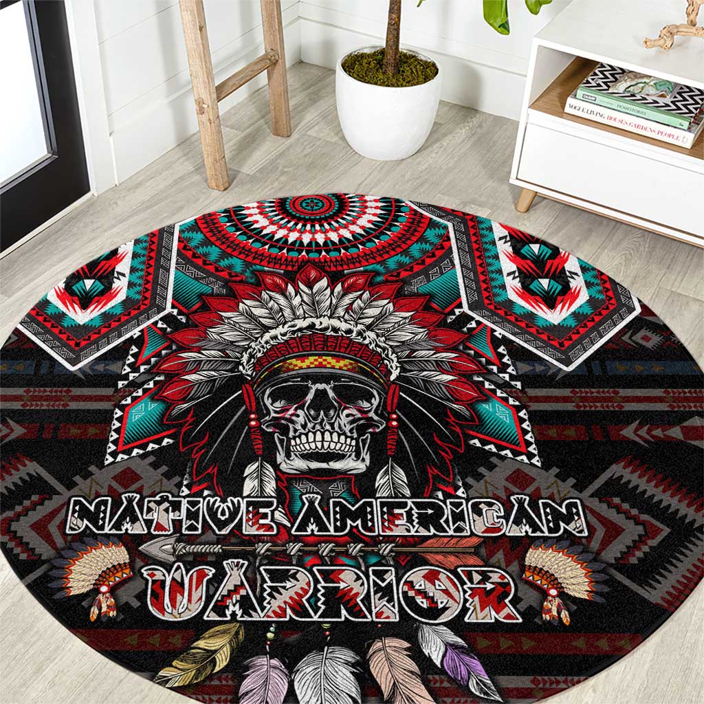 Native American Indian Warrior Skull Round Carpet