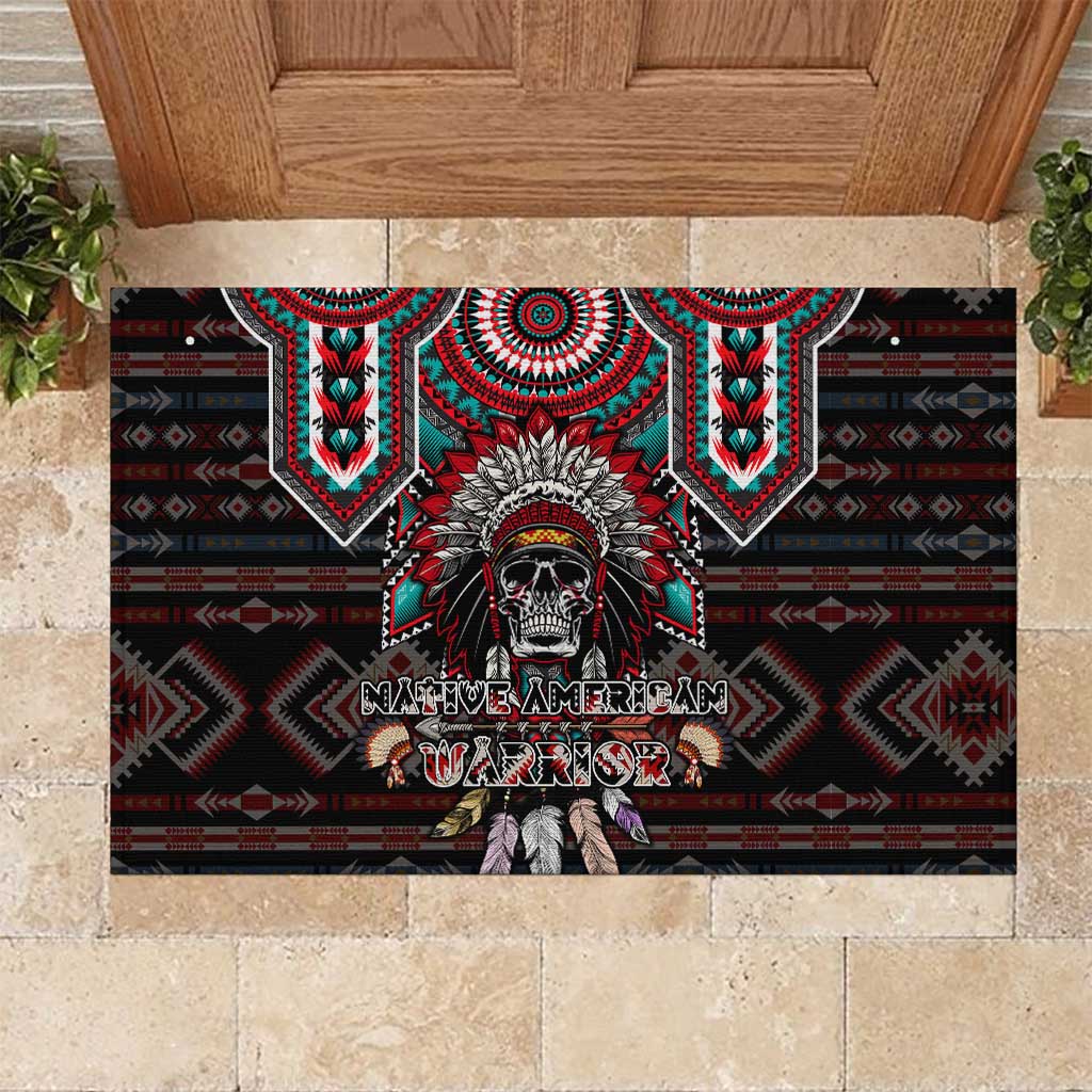 Native American Indian Warrior Skull Rubber Doormat - Wonder Print Shop