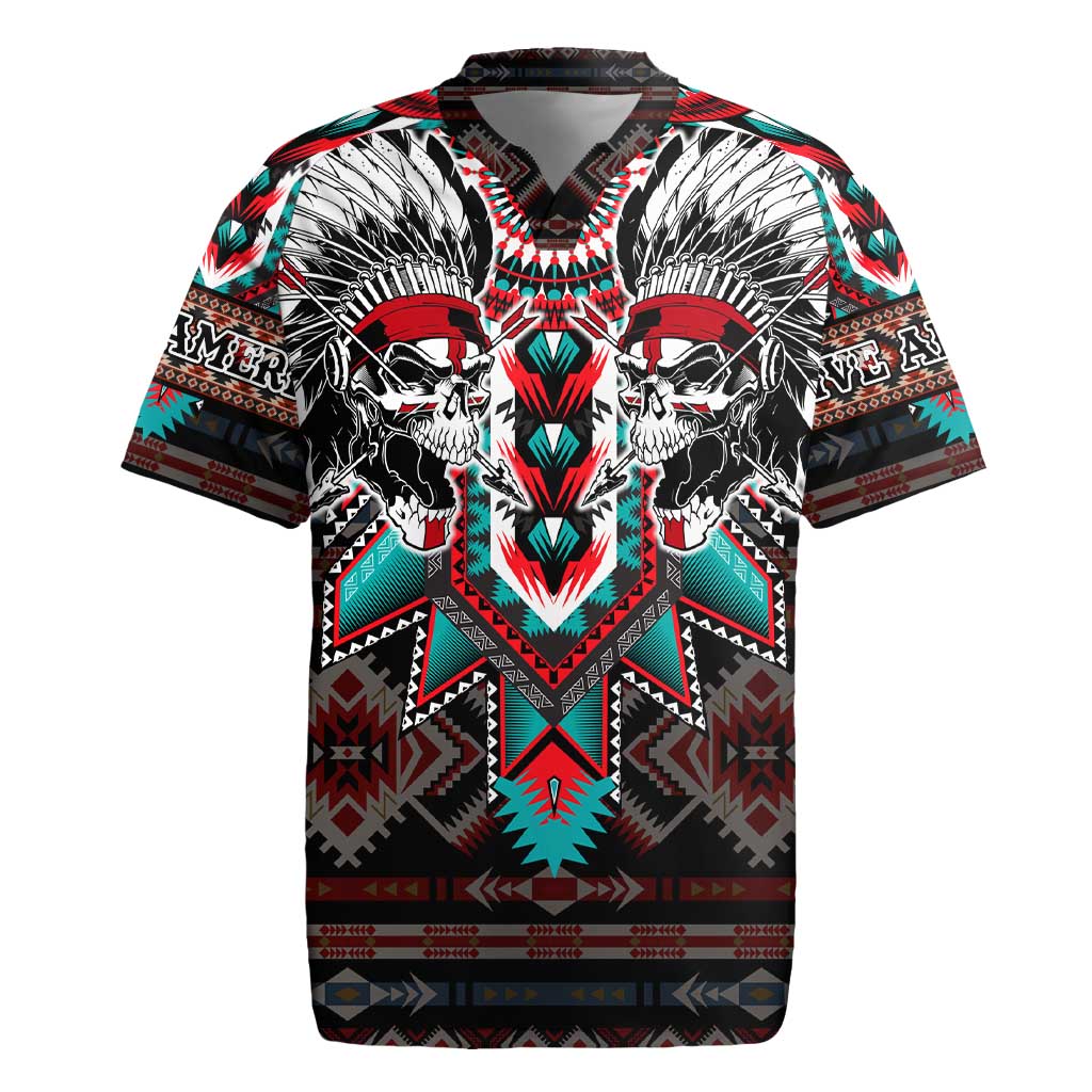 Native American Indian Warrior Skull Rugby Jersey - Wonder Print Shop