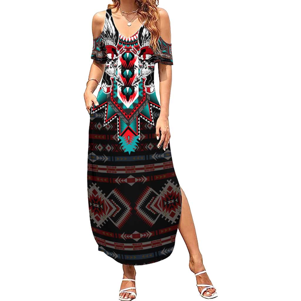 Native American Indian Warrior Skull Summer Maxi Dress