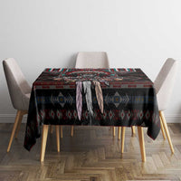 Warrior skull tablecloth with fringed edges and black, red and teal tribal print
