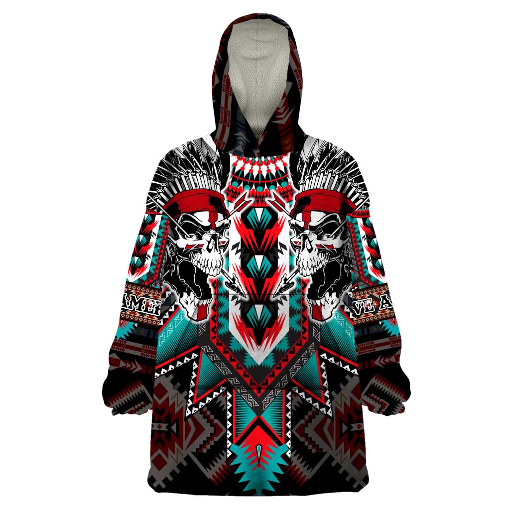 Native American Indian Warrior Skull Wearable Blanket Hoodie