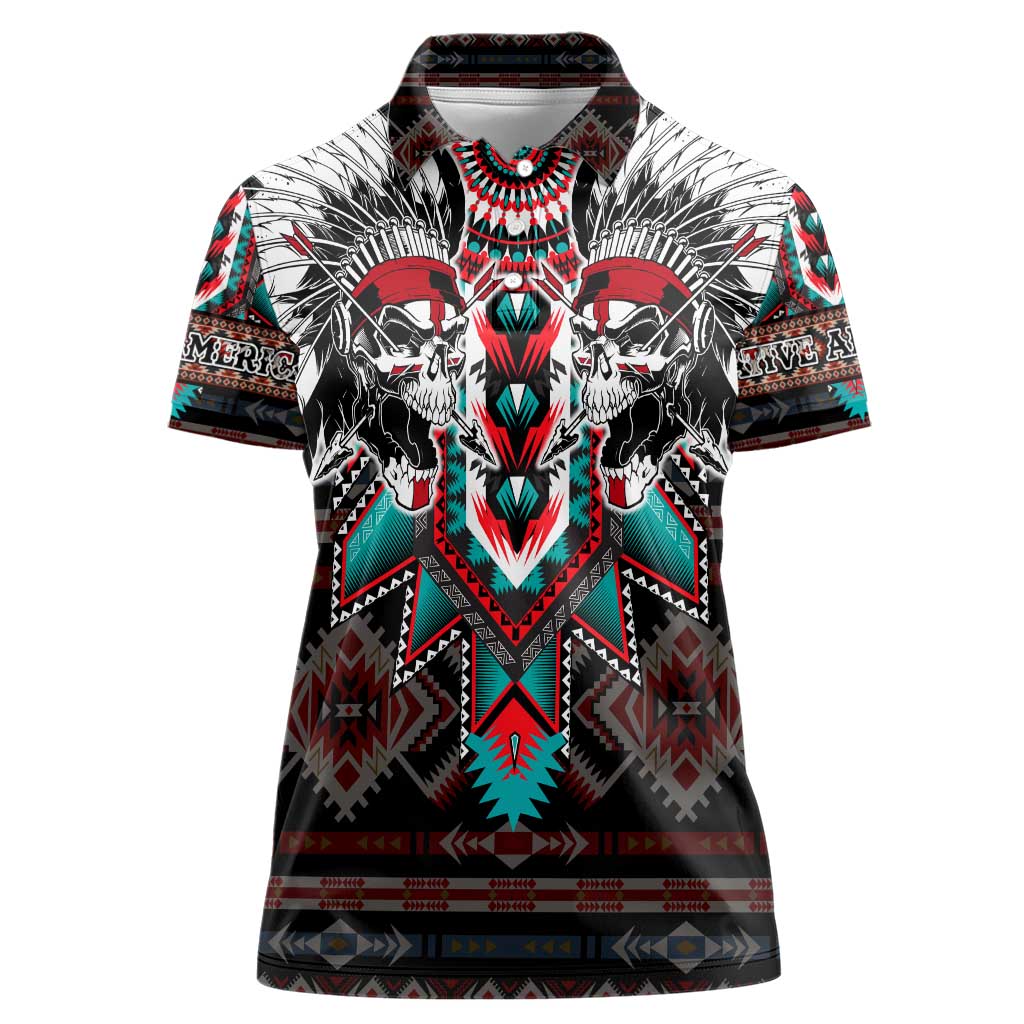 Native American Indian Warrior Skull Women Polo Shirt