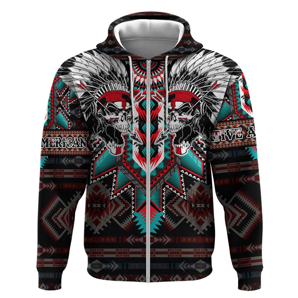 Native American Indian Warrior Skull Zip Hoodie